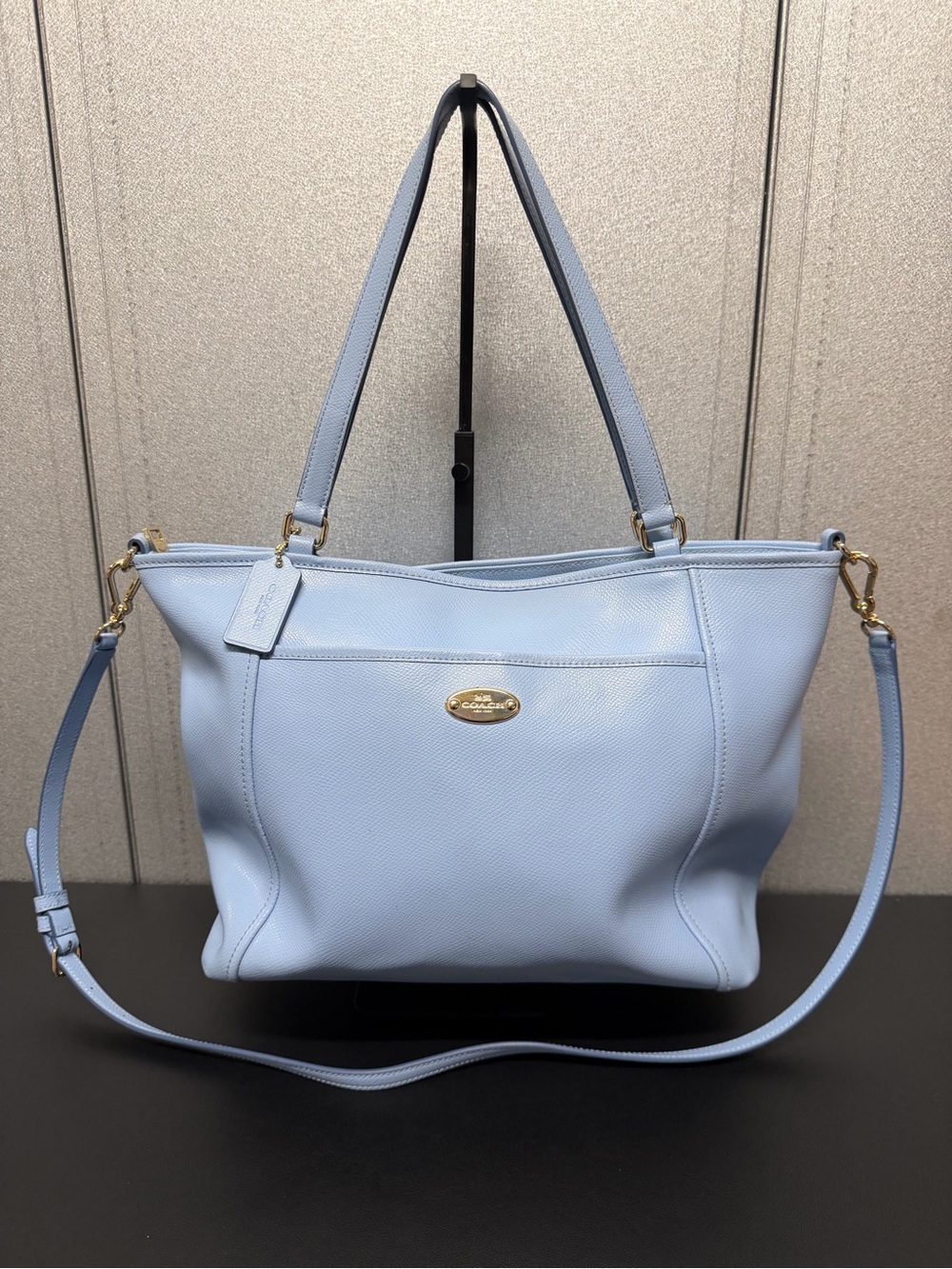 Coach Light Blue Pebbled Leather Tote Crossbody Bag F34880